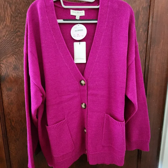 Skies Are Blue Fuchsia Cardigan Sweater - Picture 1 of 3